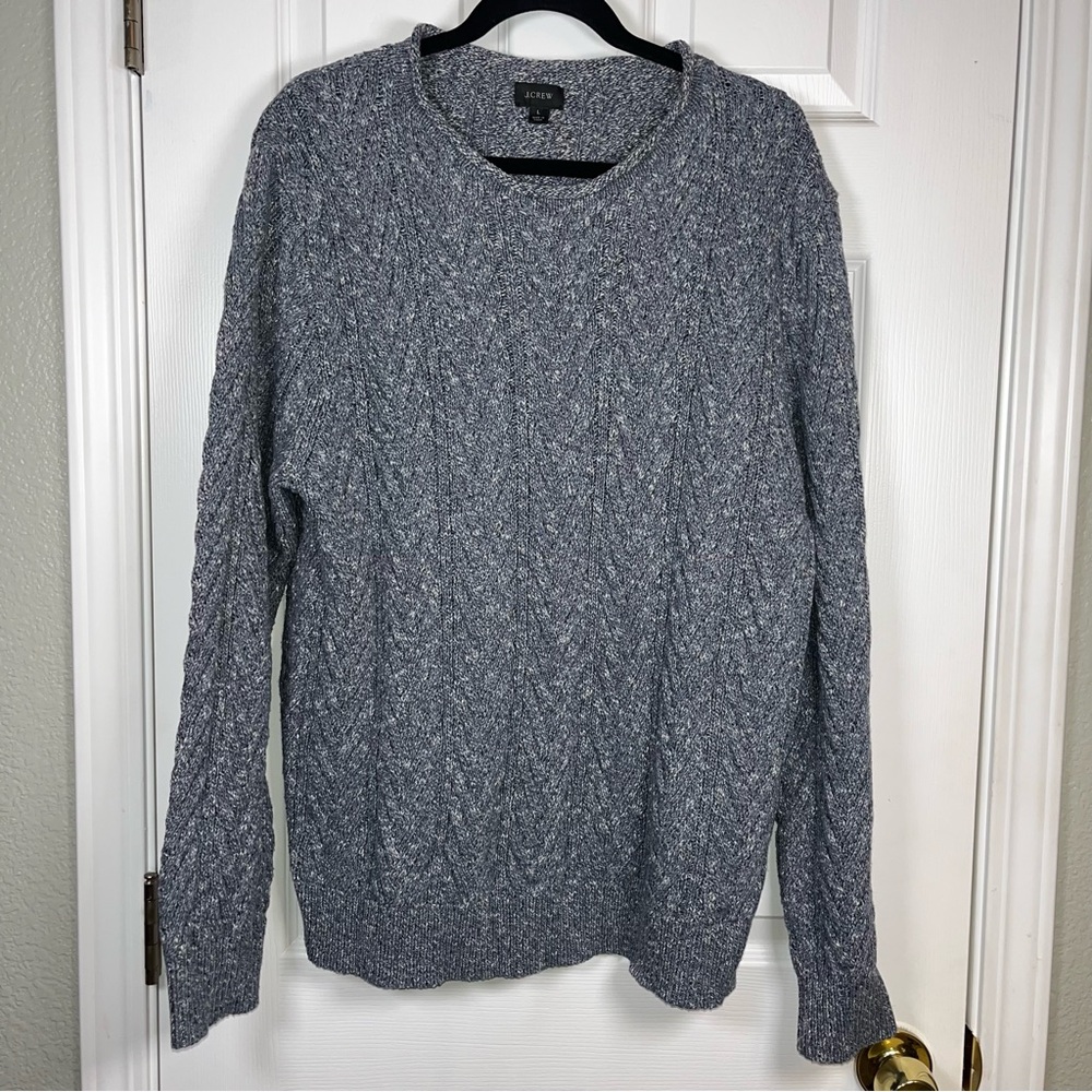 J. Crew Cable Knit Crew Roll Neck Heavy Sweater Blue Knittted Womens Size Large